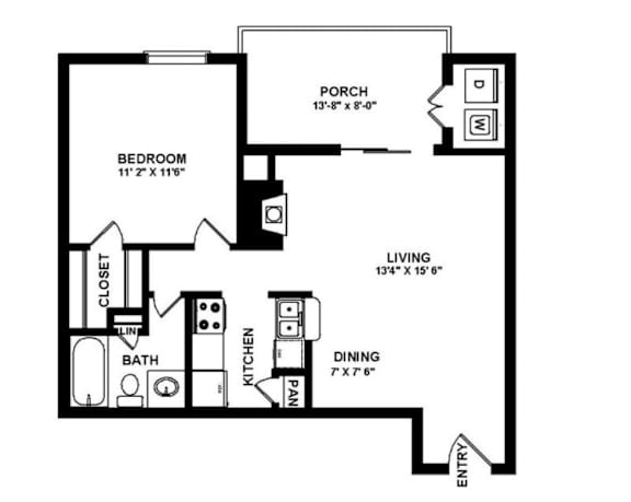 A black and white image of a floor plan for a small house.
