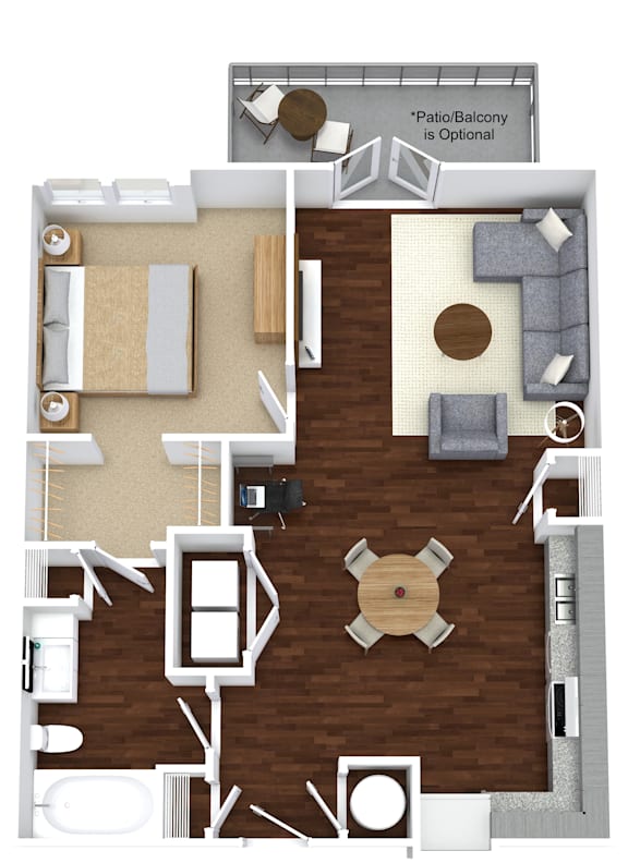 A floor plan of a house with a living room, kitchen, and bathroom.