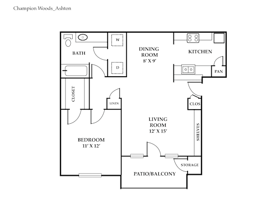 A floor plan of a home layout with a living room, dining room, kitchen, and bedrooms.