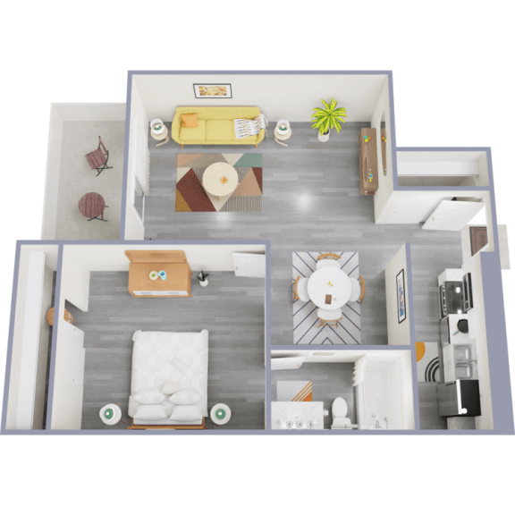 a top down view of our one bedroom apartment at princeton court apartments in dallas