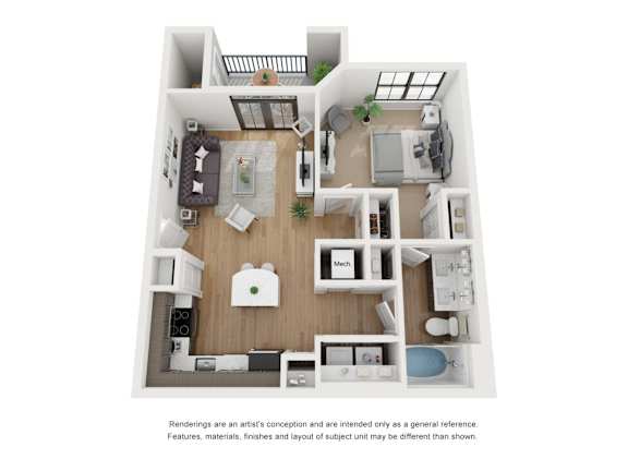 A floor plan of a house with a kitchen, living room, dining room, and bedrooms.