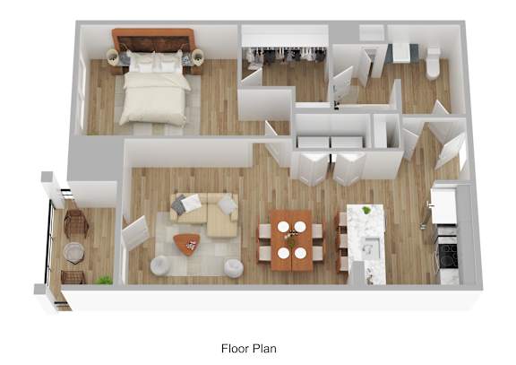 A floor plan of a house with a living room, dining room, kitchen, and bedrooms.