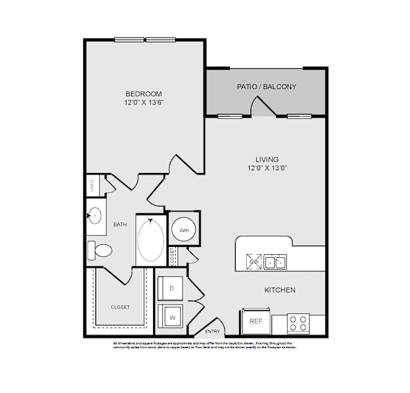 A black and white image of a floor plan for a small apartment.