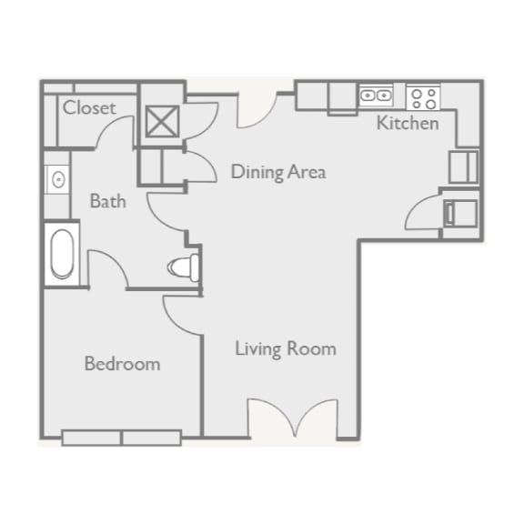 a floor plan of a house with a bedroom and a living room