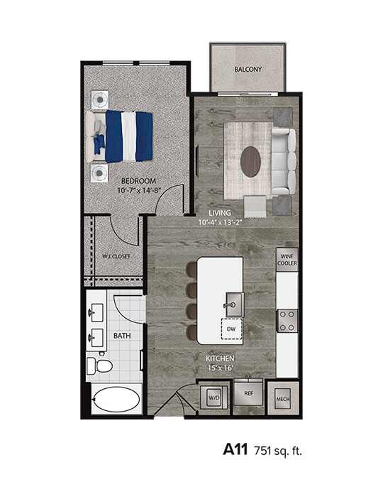 A11 751 sq. ft. floor plan of a house.