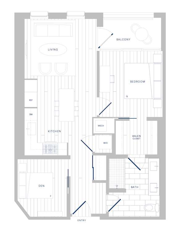 A floor plan of a house with labeled rooms such as living room, kitchen, and bathroom.