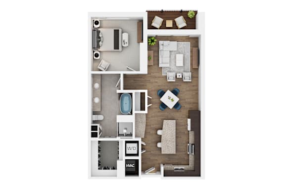 A floor plan of a house with a kitchen, living room, and bathroom.
