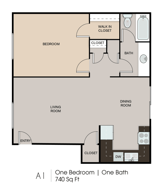 a floor plan of a one bedroom apartment with a bathroom and a living room