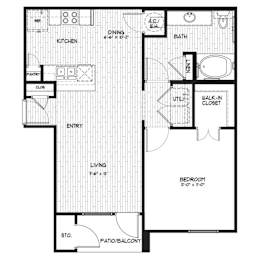 A black and white floor plan of a house with a living room, kitchen, bathroom, and bedrooms.