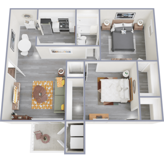 a 3d rendering of our 1 bedroom apartment at princeton court apartments in dallas
