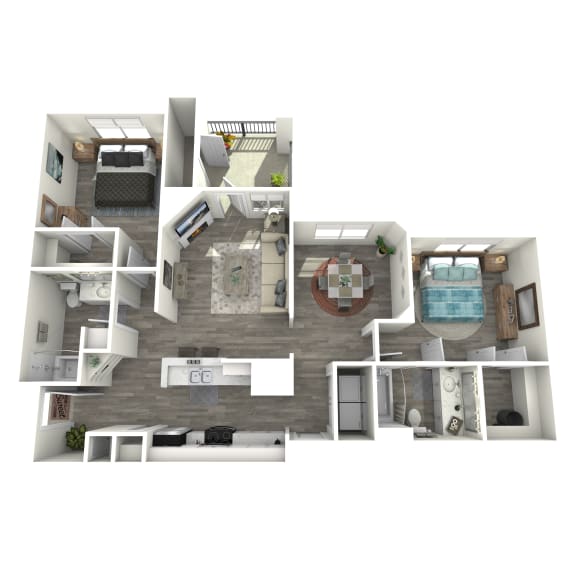 bedroom floor plan an open concept living and dining area with a fireplace and a balcony