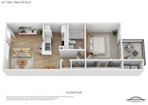 A floor plan of a one bedroom apartment with a bathroom and a living room.