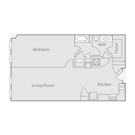 a floor plan of a small apartment with a bedroom and a living room