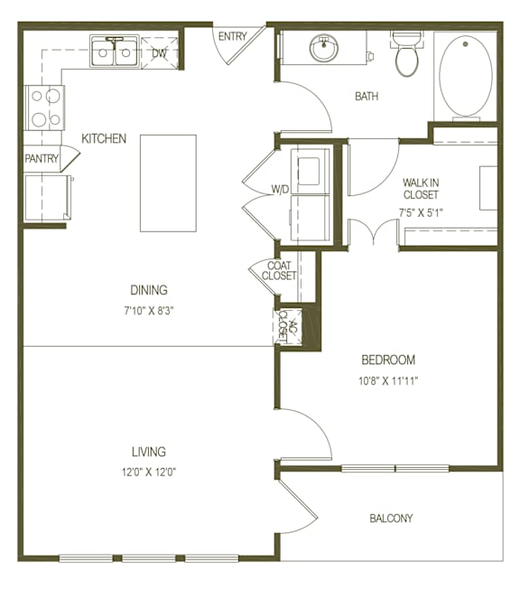 A floor plan of a house with a living room, dining room, kitchen, and bathroom.