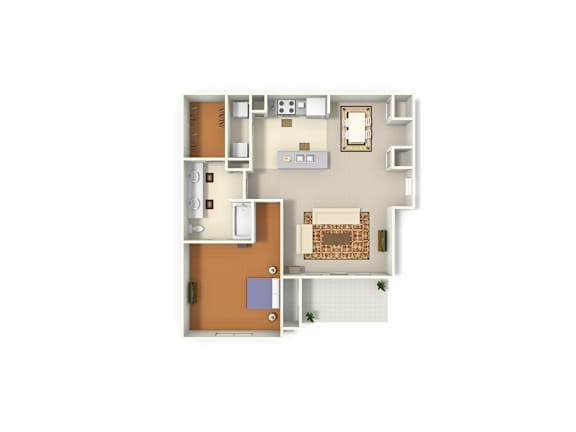 A floor plan of a house with a kitchen, living room, and two bedrooms.