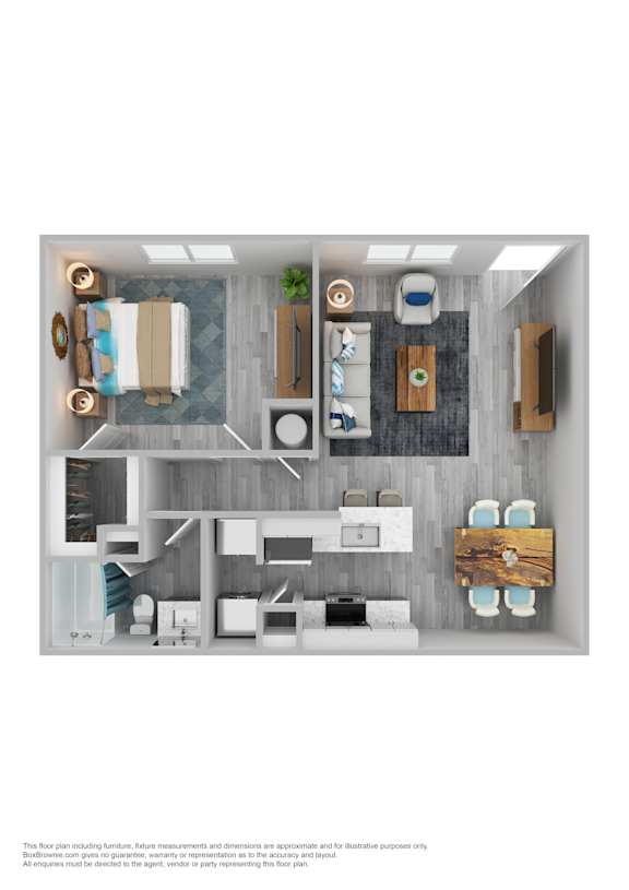 A top-down view of a room with furniture and decor.