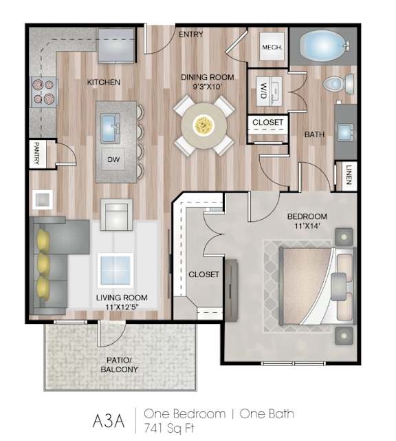 A3A One Bedroom | One Bath 741 Sq Ft.