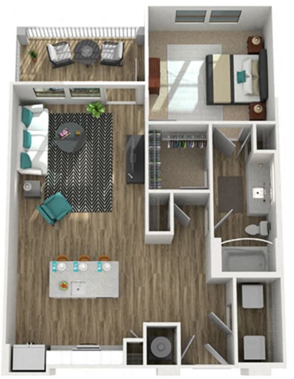 a bedroom with a bed and a chair in a room