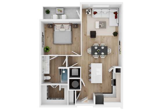 a floor plan of a studio apartment with a bedroom and living room