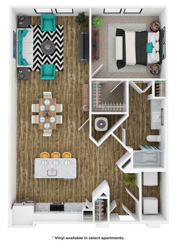 a 3d drawing of a bedroom with a living room