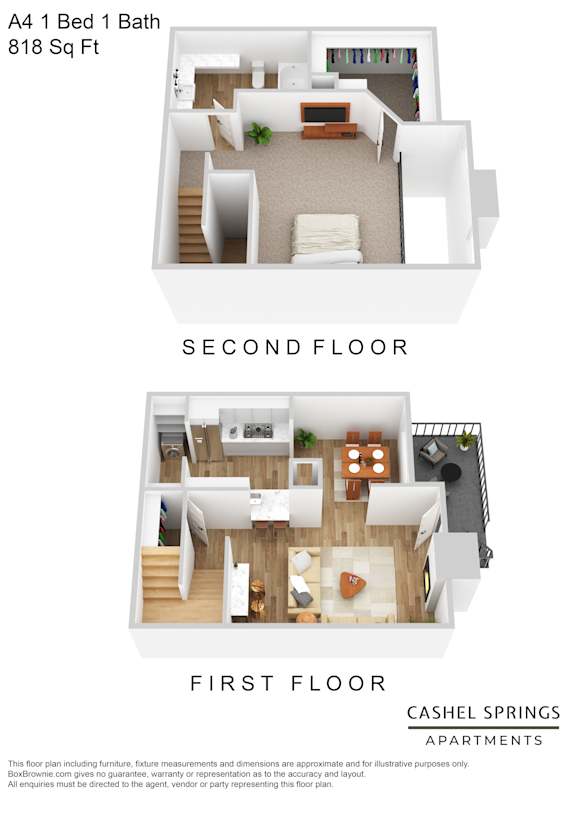 A floor plan for an apartment with a bedroom and living room.