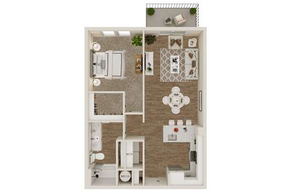 A floor plan of a house with a kitchen, living room, and bathroom.