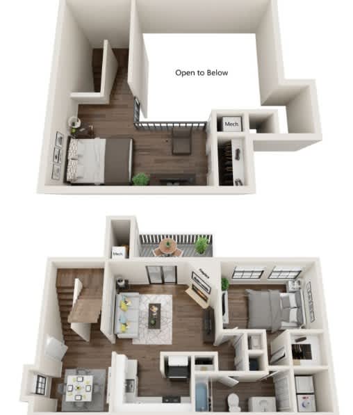A diagram shows the layout of a two-story apartment.
