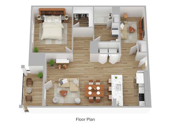 A floor plan of a house with a living room, dining room, kitchen, and bedrooms.