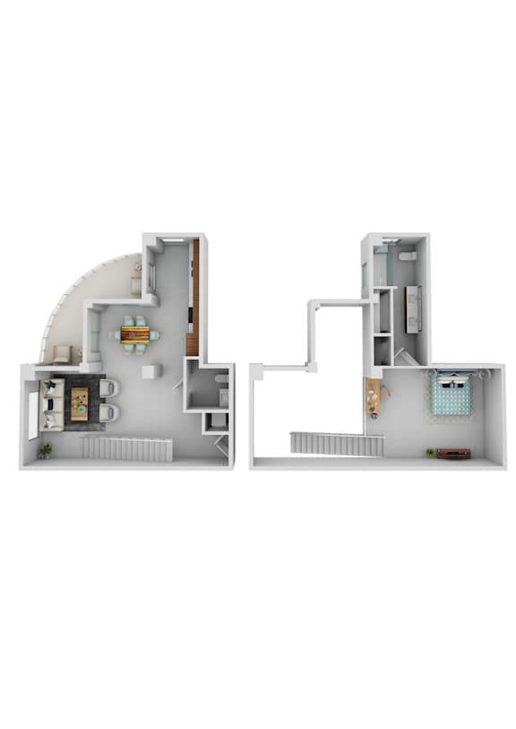 a floor plan of a house with a bedroom and a living room