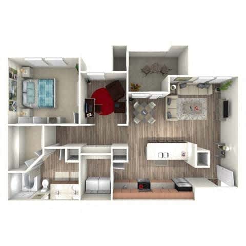 A series of images showing different layouts of a small apartment.