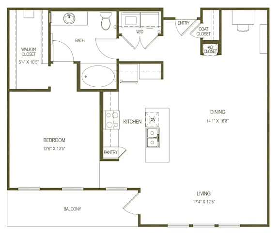 A floor plan of a house with a living room, dining room, kitchen, and bathroom.