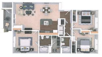 A floor plan of a house with a kitchen, living room, and two bedrooms.