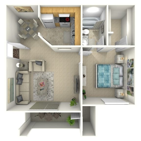 a 3d rendering of a house with a bathroom and a living room