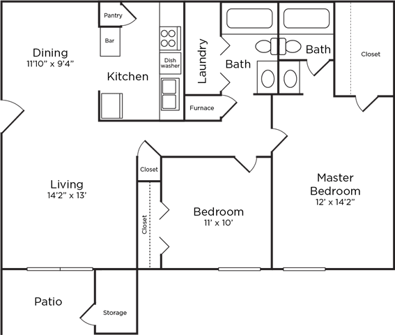 2 Bedroom/2 Bathroom Floor Plan