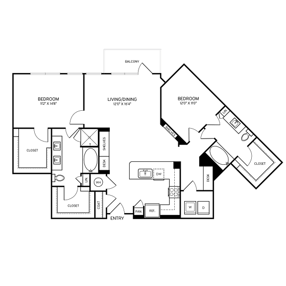 A black and white image of a house floor plan with a balcony.