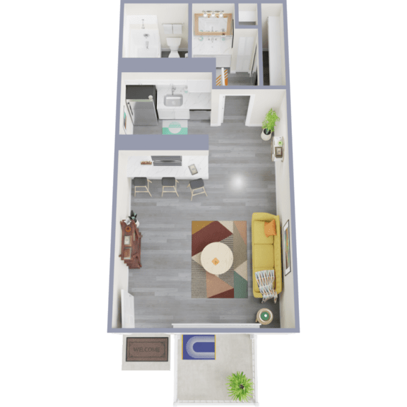 a view of the living room from the top of the stairs