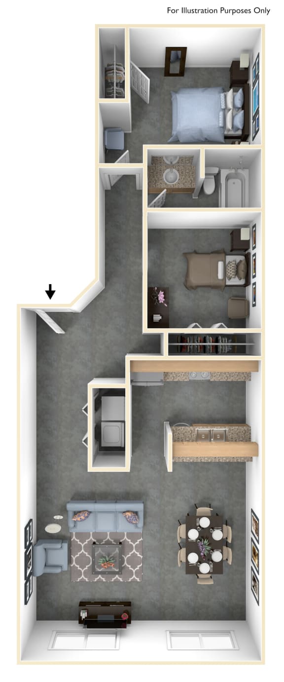 a drawing of a floor plan with a bedroom and a living room