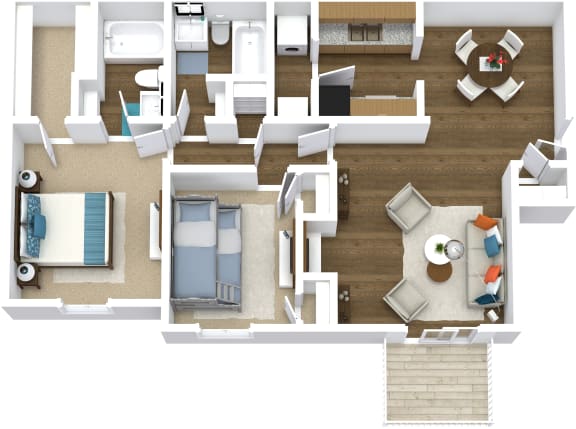 a floor plan of a house with furniture and a living room
