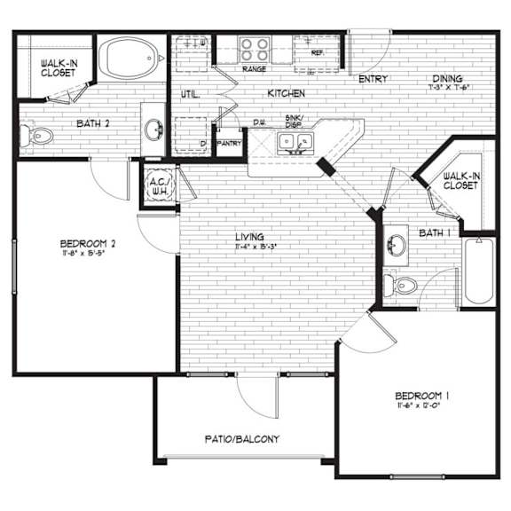 A black and white floor plan of a house with labeled rooms.