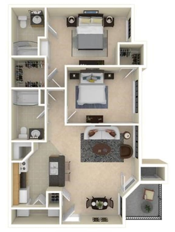 A floor plan of a small apartment with a kitchen, living room, and bathroom.