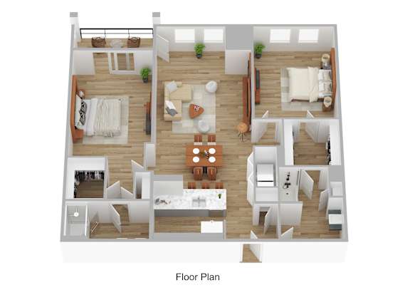 A floor plan of a house with a living room, dining room, kitchen, and bedrooms.