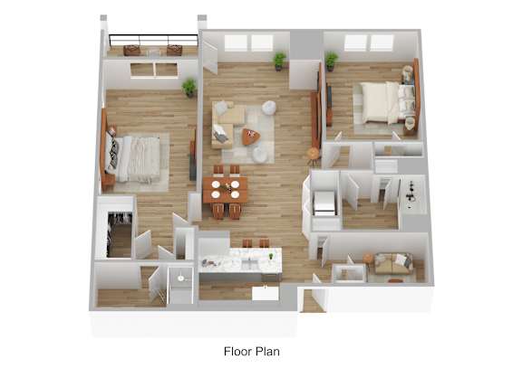 A floor plan of a house with a living room, dining room, kitchen, and bedrooms.