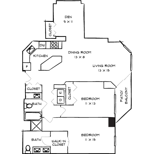 A floor plan of a house with labeled rooms and dimensions.
