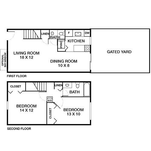 A floor plan of a two-story house with a living room, dining room, kitchen, and two bedrooms.