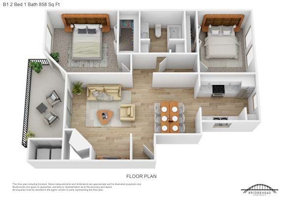 A floor plan of a one bedroom apartment with a living room, kitchen, and bathroom.