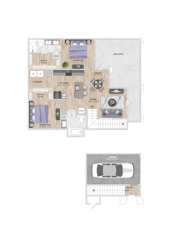 A floor plan of a house with a garage.