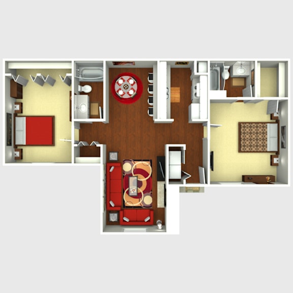 A floor plan of a house with a red square in the middle.