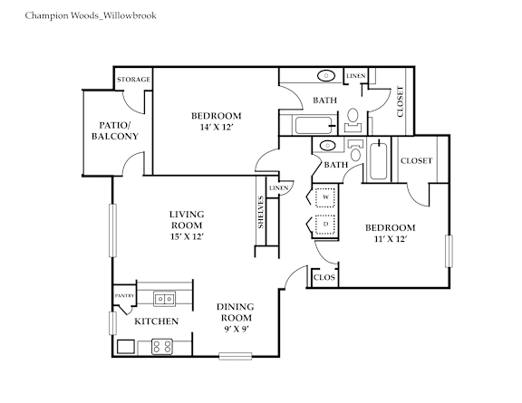 A floor plan of a home layout for Champion Woods Willowbrook.