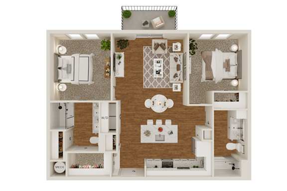 A top-down view of a house layout with labeled rooms.