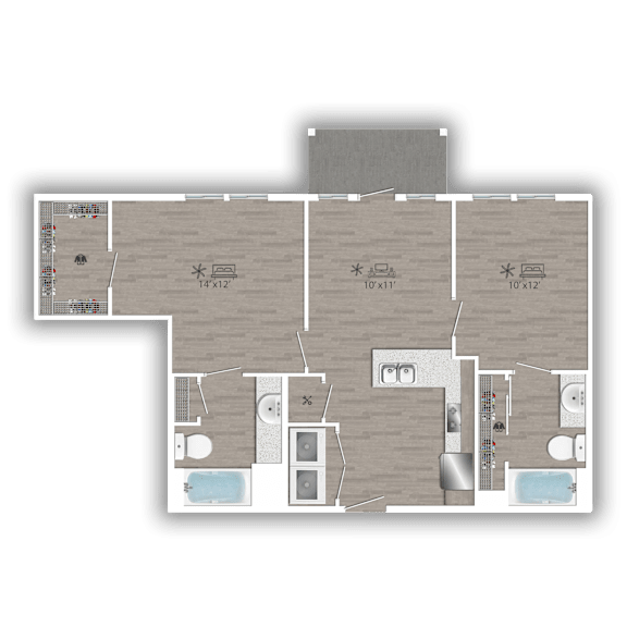 A floor plan of a house with a garage and a car parked in the garage.